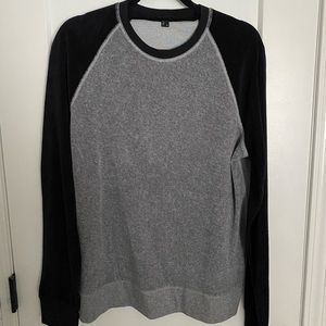 Theory Black/Gray Color Block Velour Crewneck Sweatshirt